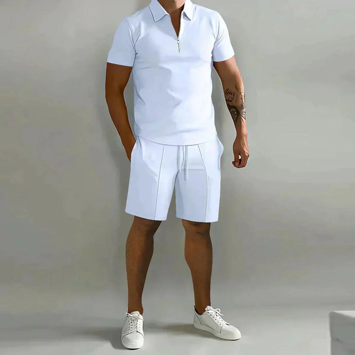 Polo Set Herren Sommer | Zweiteiler Herren Polo und Shorts | Herren Freizeitset Reissverschluss