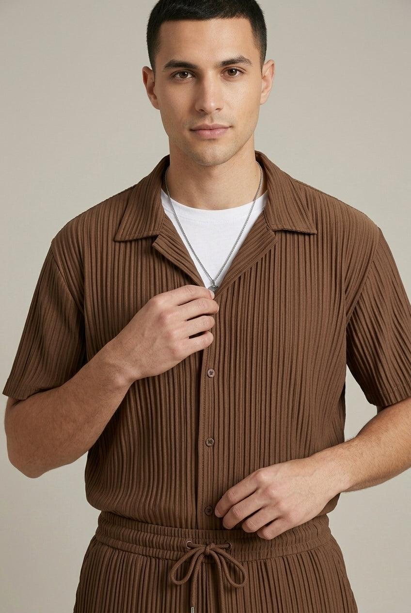 Herren Set Streifen Hose | Zweiteiler Hemd Sommer Elegant | Sommeroutfit Struktur Taillierte Hose