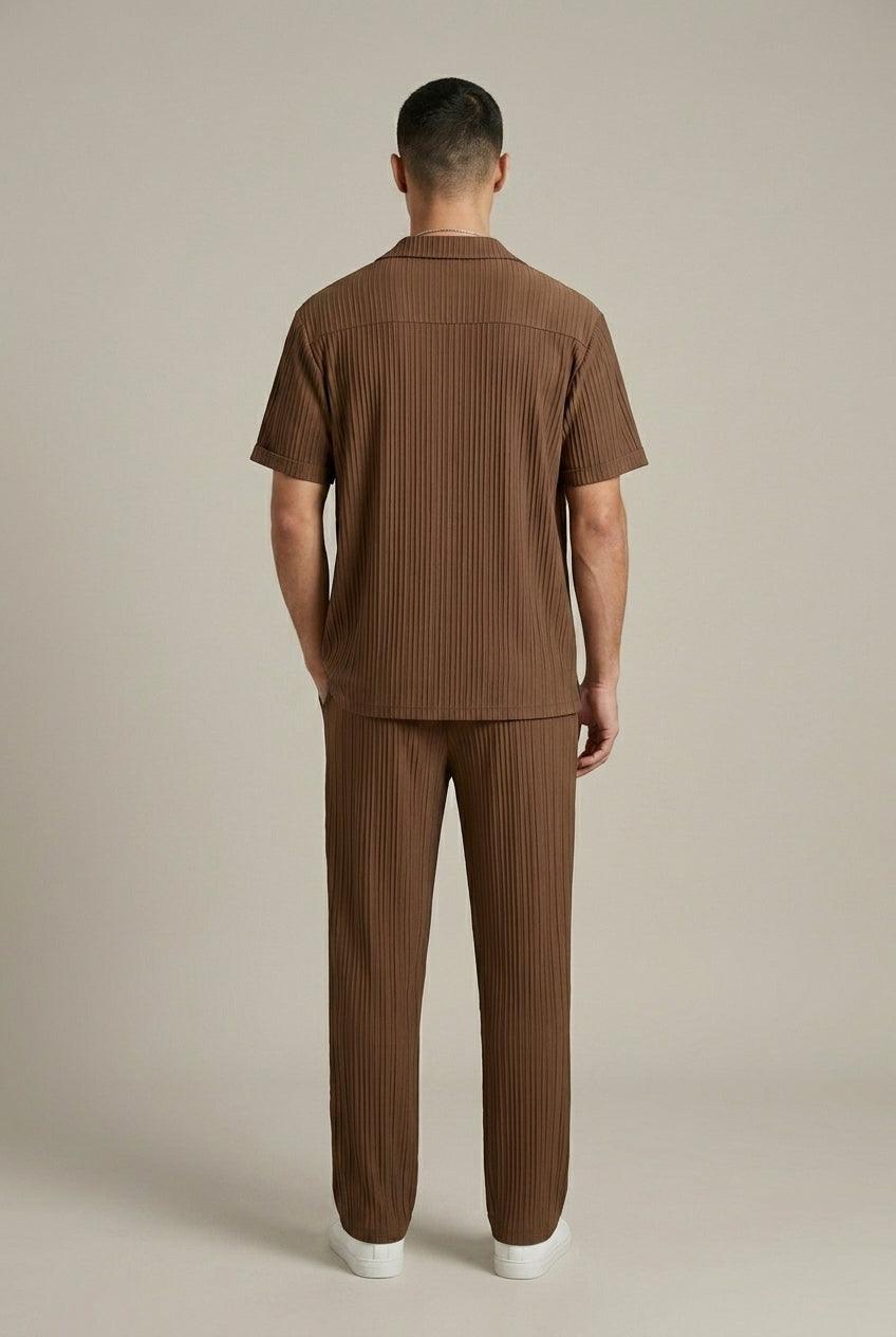 Herren Set Streifen Hose | Zweiteiler Hemd Sommer Elegant | Sommeroutfit Struktur Taillierte Hose