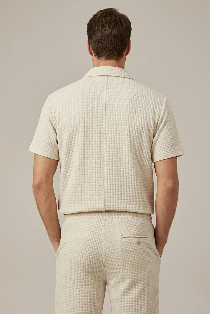Herren Set Waffel Hose | Zweiteiler Hemd Strukturiert | Sommerset Taillierte Hose Elegant
