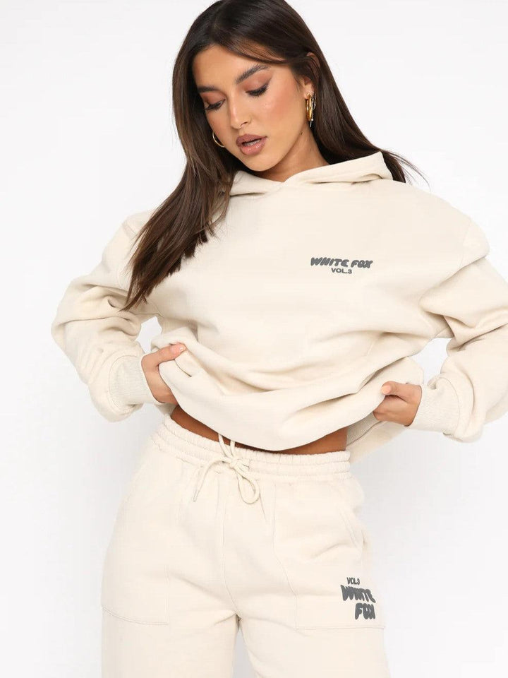 Trainingsanzug Damen Cropped | Jogginganzug Damen Zweiteilig | Damen Freizeitset Hoodie Jogger