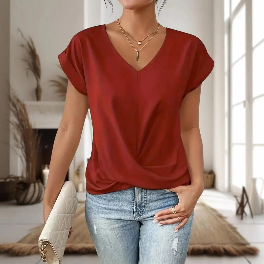 T-Shirt Damen Sommer | Wickeltop V-Ausschnitt | Casual Basic Shirt Kurzarm