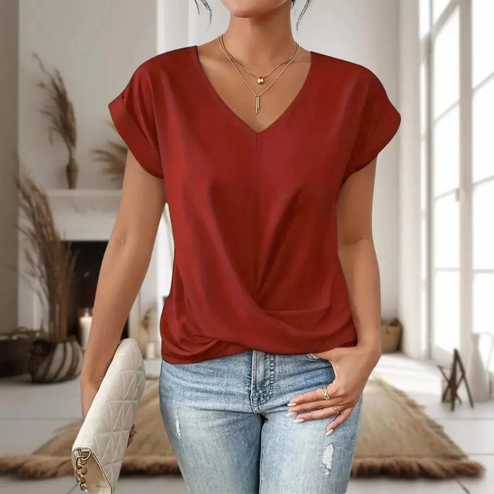 T-Shirt Damen Sommer | Wickeltop V-Ausschnitt | Casual Basic Shirt Kurzarm