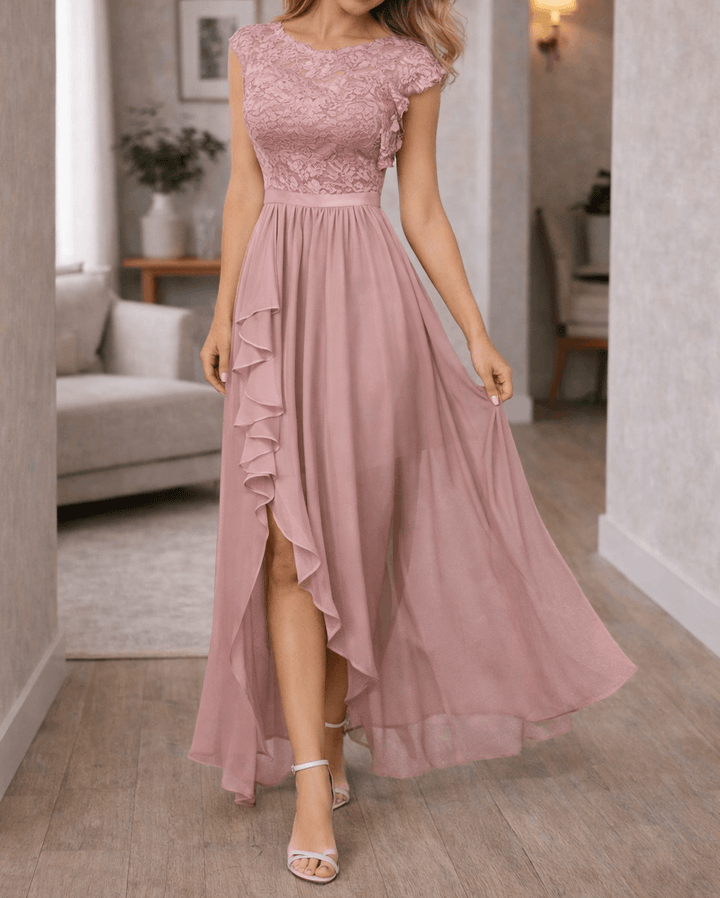 Spitzenkleid Damen Maxi | Kleid A Linie Damen Ärmellos | Abendkleid Damen Lang Rüschen