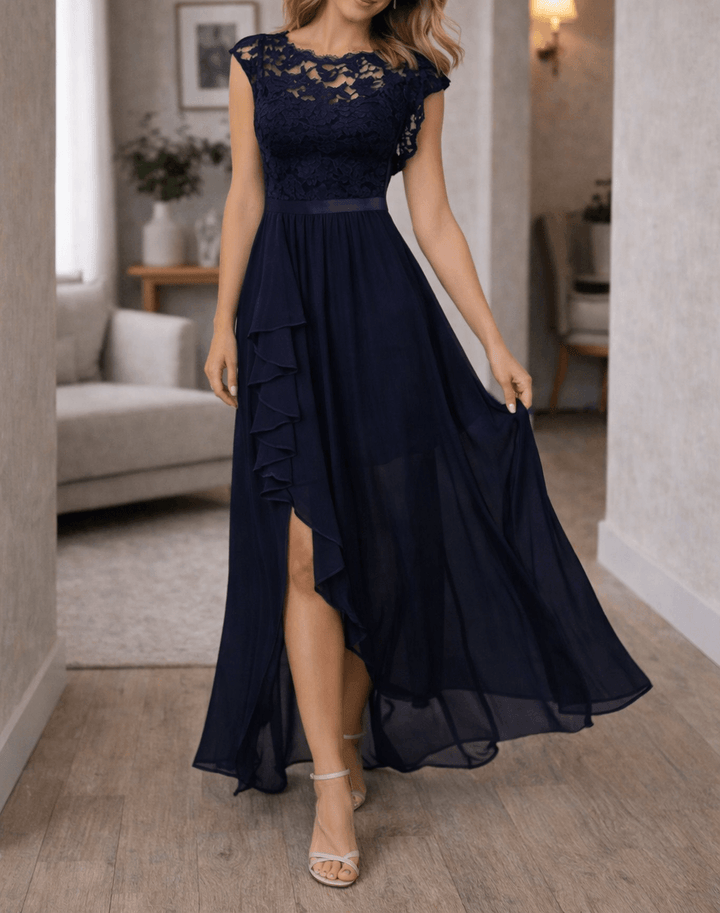Spitzenkleid Damen Maxi | Kleid A Linie Damen Ärmellos | Abendkleid Damen Lang Rüschen