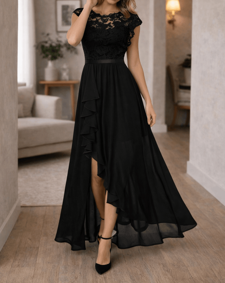 Spitzenkleid Damen Maxi | Kleid A Linie Damen Ärmellos | Abendkleid Damen Lang Rüschen