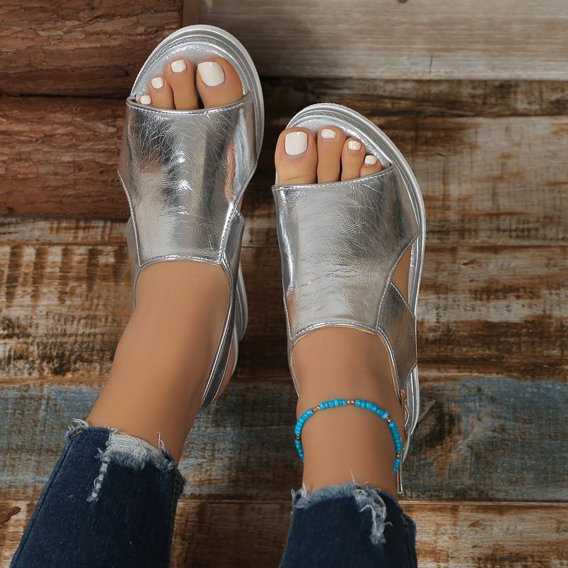 Plateau Sandalen Damen Glitzer Stern | Keilabsatz Rutschfest Komfort | Sommersandalen Elegant