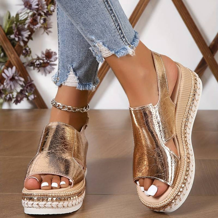 Plateau Sandalen Damen Glitzer Stern | Keilabsatz Rutschfest Komfort | Sommersandalen Elegant