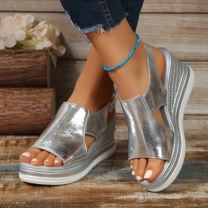 Plateau Sandalen Damen Glitzer Stern | Keilabsatz Rutschfest Komfort | Sommersandalen Elegant