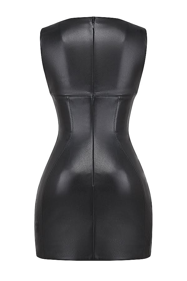 Minikleid Damen Leder Bodycon | Kunstleder Kleid Damen Ärmellos | Cocktailkleid Mini Schwarz Eng