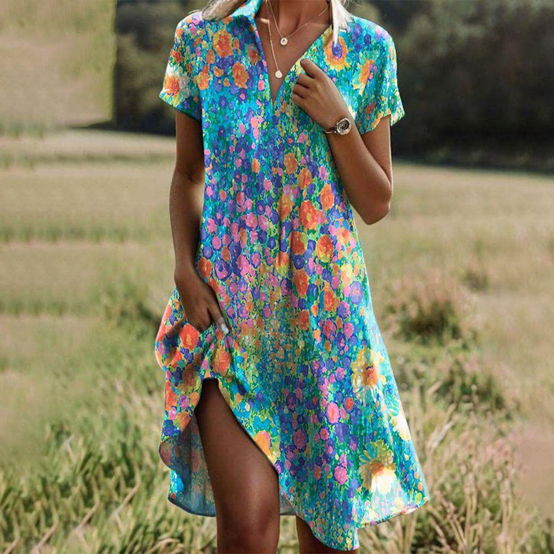 Sommerkleid Boho Fliessend | Damen Strandkleid Romantisch | Leichtes Urlaubskleid Bunt