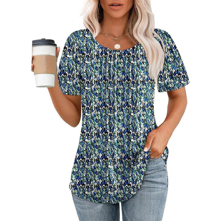 Damen Oberteil Kurzarm Sommer Plissee | Rundhals Shirt Damen Lässig | Damenbluse Leicht Tagesmode