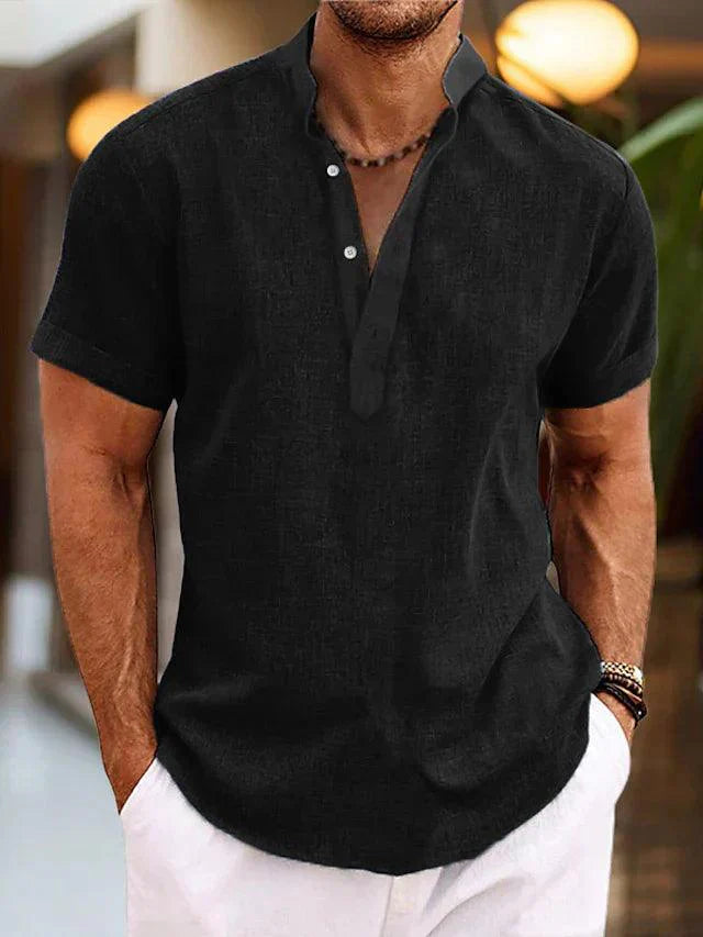 Henley Hemd Herren Sommer | Kurzarm Stehkragen Hemd Herren | Sommerhemd Herren Knopfleiste