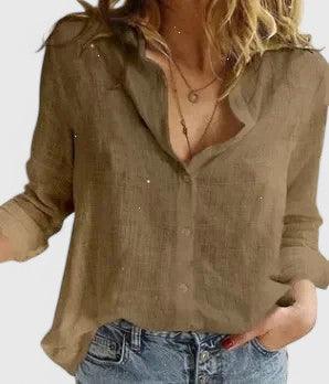 Blusenhemd Damen Leinen | Hemdbluse Damen Knopfleiste | Leinenbluse Damen Revers