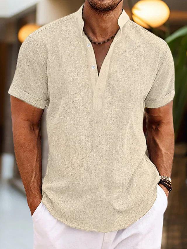 Henley Hemd Herren Sommer | Kurzarm Stehkragen Hemd Herren | Sommerhemd Herren Knopfleiste