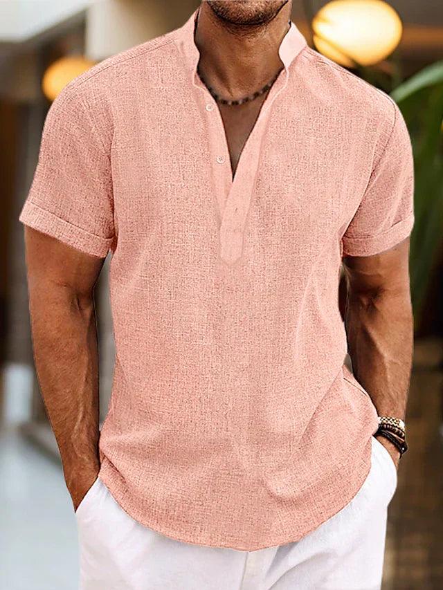Henley Hemd Herren Sommer | Kurzarm Stehkragen Hemd Herren | Sommerhemd Herren Knopfleiste