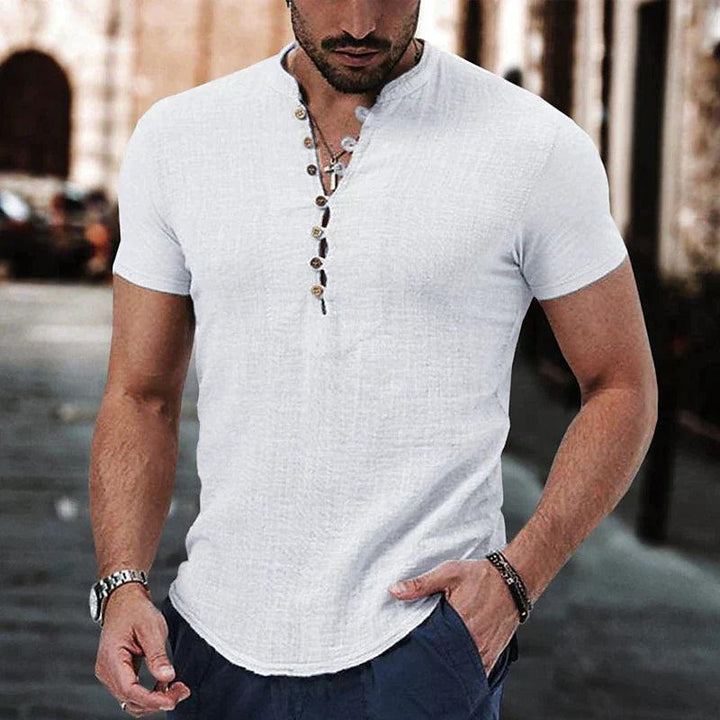 Leinen Henley Herren | Herren Hemd Grandad-Kragen | Freizeithemd Herren Leinen Baumwolle
