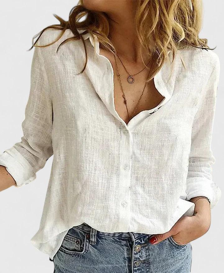 Blusenhemd Damen Leinen | Hemdbluse Damen Knopfleiste | Leinenbluse Damen Revers