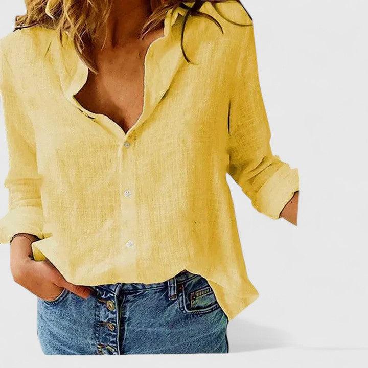 Blusenhemd Damen Leinen | Hemdbluse Damen Knopfleiste | Leinenbluse Damen Revers