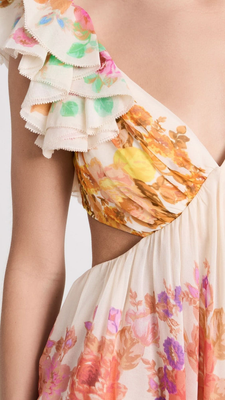 Hochzeitsgast Kleid Damen V-Ausschnitt | Maxikleid Damen Blumen Rüschenärmel | Festliches Kleid Damen Offener Rücken